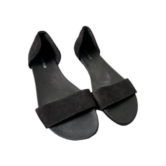 Torrid Open Toe D'Orsay Flat Sandals Size 10.5W Black Single Strap Faux Suede - Picture 1 of 4